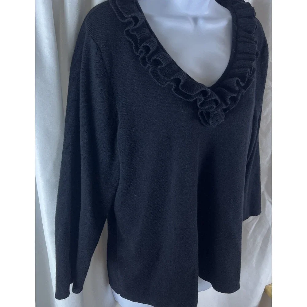 Coldwater Creek Women’s Plus black Pullover Sweater Ruffle Neck Size 1X Office